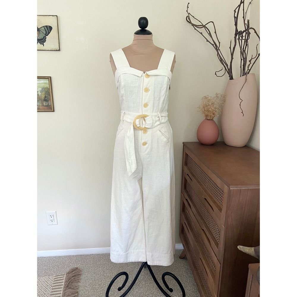 Anthropologie Cape Cod Linen Wide Leg Jumpsuit